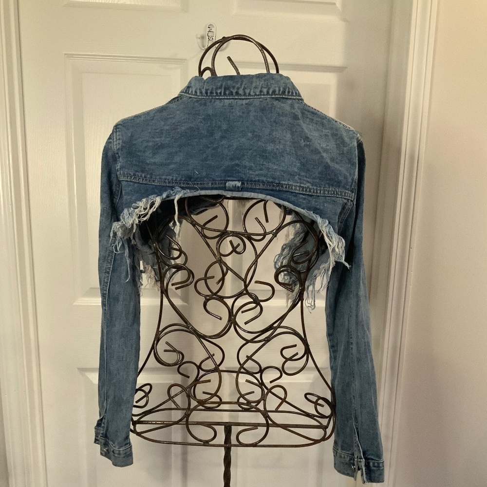 Music Embroidered Denim Tassel Multicolor Crop Jean Jacket Plus Size 3X - Picture 4 of 11